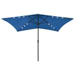 vidaXL Parasol met LEDs en stalen paal 2x3 m azuurblauw, Verzenden, Nieuw