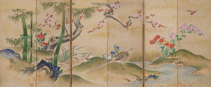 poppenfestival scherm - Papier, bladgoud, gelakt hout -, Antiek en Kunst, Antiek | Overige Antiek