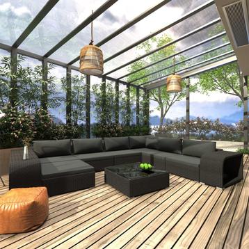 vidaXL 10-delige Loungeset met kussens poly rattan zwart, Verzenden, Loungeset