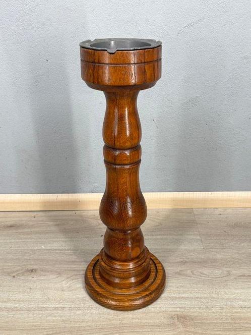 Asbak - Hout, Tin - Retro staande asbak, Antiek en Kunst, Curiosa en Brocante
