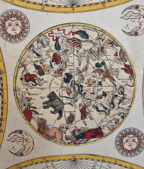 Nieuw ontwerp! Tessuto met exclusieve oude cartografische, Antiek en Kunst, Antiek | Tapijten, Tafelkleden en Textiel