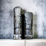 Couple de statuette Aztèque en obsidienne dorée. Pièce