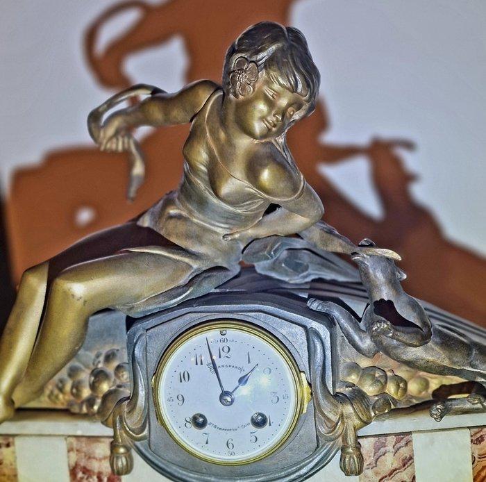 Klok en garnituur set (3) - Art Deco Marmer, Zinklegering -, Antiek en Kunst, Antiek | Klokken