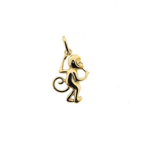 Gouden hanger van een aapje met banaan (kettinghanger), Handtassen en Accessoires, Bedels, Gebruikt, Overige merken, Goud, Ophalen of Verzenden