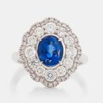 Ring Platina -  3.85ct. tw. Saffier - Diamant - Geen warmte, Handtassen en Accessoires, Nieuw