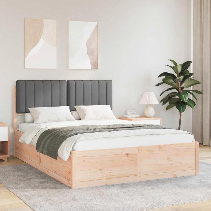 vidaXL Bedframe met Gevoerde Hoofdbord Donkergrijs 140 x 190, Huis en Inrichting, Slaapkamer | Bedden, Nieuw, Verzenden