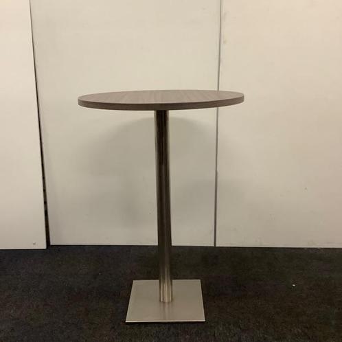 Sta-tafel rond Ø 80 cm, hoogte 114 cm, bruin eiken - RVS, Huis en Inrichting, Tafelonderdelen, Gebruikt