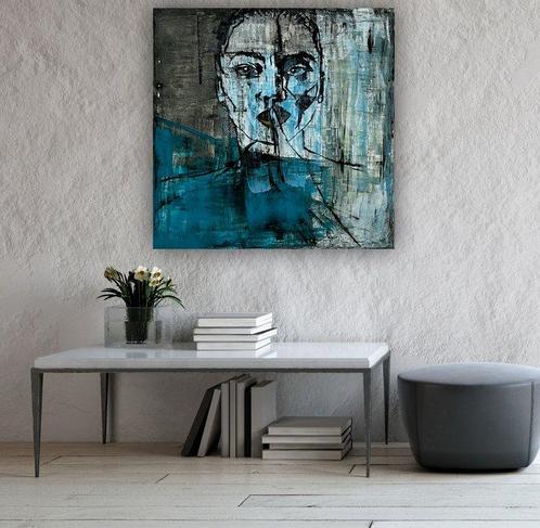 Tomas Orentas - Abstract portrait painting of a face with, Antiek en Kunst, Kunst | Schilderijen | Modern