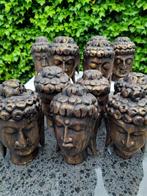 Beeld, 12 Mooie houten Boeddha hoofden - 14 cm - Hout