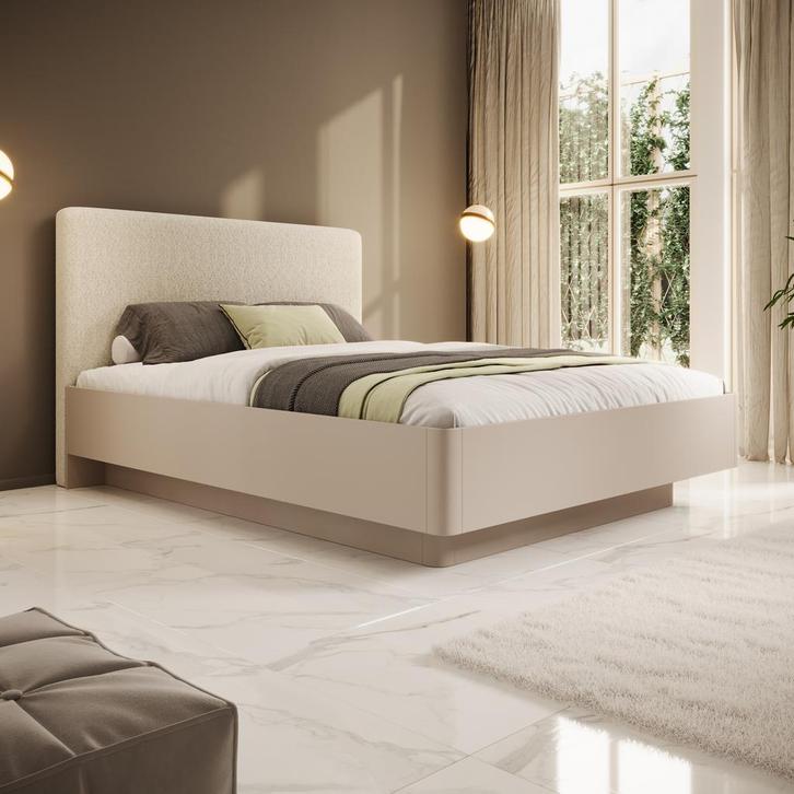 Meubella | Tweepersoonsbed Beige | 160x200 | Modern, Huis en Inrichting, Slaapkamer | Bedden, Nieuw, Verzenden