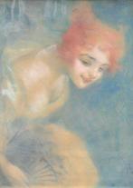 Linek Lajos (1859-1941) - Pastel Portrait of a lady with a