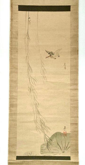 Kakejiku hanging scroll  IJsvogel met visje  1900-1910 -, Antiek en Kunst, Antiek | Overige Antiek