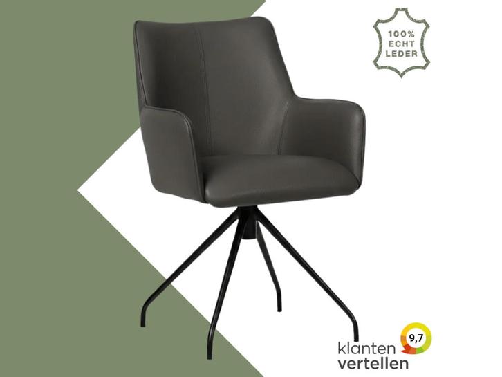 Leren eetkamerstoel Wave - Hermes Antracite (donkergrijs) -, Huis en Inrichting, Stoelen, Grijs, Eén, Nieuw, Leer, Ophalen of Verzenden