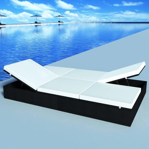 vidaXL Ligbed tweepersoons met kussen poly rattan zwart, Jardin & Terrasse, Chaises longues, Envoi