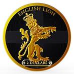 Niue. 2 Dollars 2024 English Lion - Black Platinum 24k Gold, Postzegels en Munten