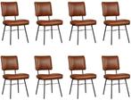 Set van 8 Cognac leren industriële design eetkamerstoelen -, Nieuw, Vijf, Zes of meer stoelen, Leer, Ophalen of Verzenden