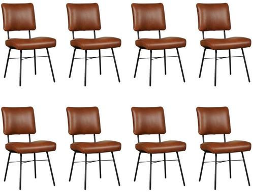 Set van 8 Cognac leren industriële design eetkamerstoelen -, Huis en Inrichting, Stoelen, Overige kleuren, Vijf, Zes of meer stoelen