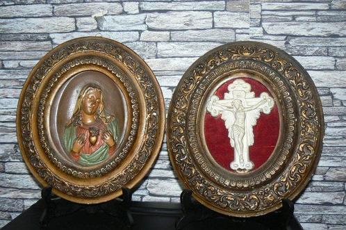Sculpture, Antiek Jezus Maria reli - 28 cm - Fer, Fibre de, Antiek en Kunst, Antiek | Boeken en Manuscripten