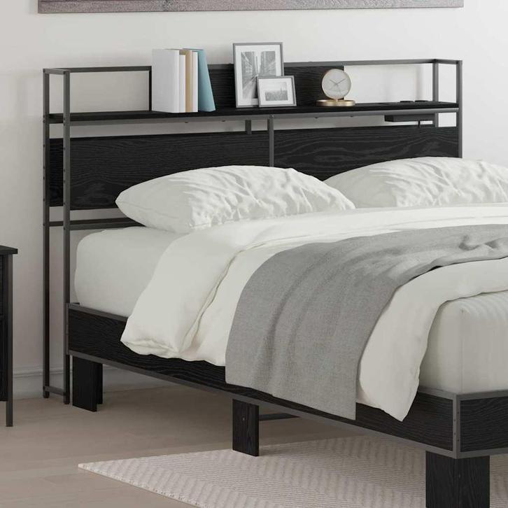 vidaXL Opberghoofdbord met plank Zwart eiken 120 cm Bewerkt, Huis en Inrichting, Slaapkamer | Bedden, Nieuw, Verzenden