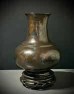 ANTIQUE VIETNAMESE CHINESE BRONZE VASE WITH POLYCHROME &
