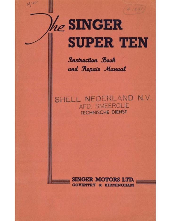 1948 SINGER TEN INSTRUCTIEBOEKJE ENGELS, Autos : Divers, Modes d'emploi & Notices d'utilisation