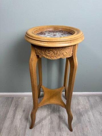 Tafel - Prachtige Houten Marmeren Zuil Plantentafel -