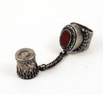 Zilver, carnelian, turquoise - Ring