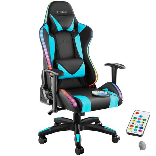 tectake Gaming stoel Tartaros, LED, massagefunctie - zwart/a, Huis en Inrichting, Bureaus, Verzenden