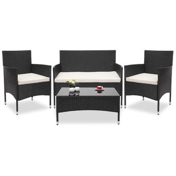 Rattan loungeset Jamaica wicker Zwart, Ophalen of Verzenden, Loungeset