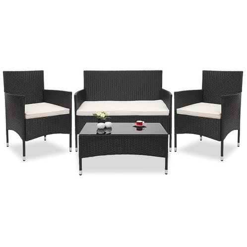 Rattan loungeset Jamaica wicker Zwart, Tuin en Terras, Tuinsets en Loungesets, Bank, Bijzettafel, Stoel, Nieuw, Overige materialen