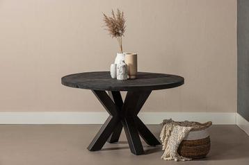 Mangohouten Eettafel Rond Tara 130 cm Zwart (5cm), Huis en Inrichting, Tafels | Eettafels, Verzenden, Nieuw