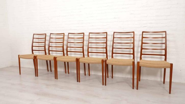 6 x vintage eetkamerstoelen | Niels Otto Møller | Model 82 |, Huis en Inrichting, Stoelen, Ophalen of Verzenden