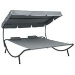vidaXL Loungebed met luifel en kussens grijs, Tuin en Terras, Ligbedden, Verzenden, Nieuw