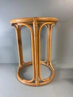 Tafel - Vintage Bamboe Bijzettafel met Glazen Blad – Boho /