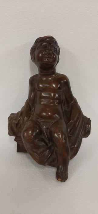 sculptuur, Putto seduto - 38 cm - Hout, Antiek en Kunst, Kunst | Niet-Westerse kunst