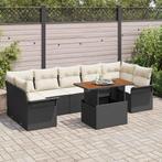 vidaXL Tuinbank Set met kussen 8 pcs Zwart en crème 100 x 55, Tuin en Terras, Verzenden, Nieuw