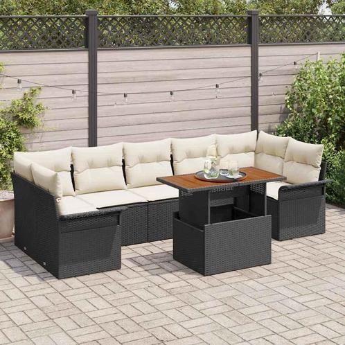 vidaXL Tuinbank Set met kussen 8 pcs Zwart en crème 100 x 55, Tuin en Terras, Tuinsets en Loungesets, Nieuw, Verzenden
