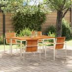 vidaXL 5-delige tuin eetset van massief teak en roestvrij, Tuin en Terras, Verzenden, Nieuw