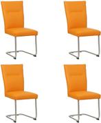 Set van 4 Oranje leren   - poot rond inox - Toledo Leer, Huis en Inrichting, Stoelen, Nieuw, Vier, Modern, Leer