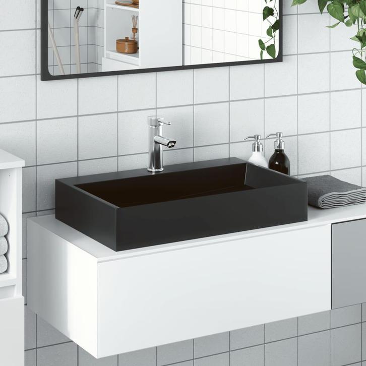 vidaXL Wastafel 60x38x11 cm gegoten mineraal/marmer matzwart, Doe-het-zelf en Bouw, Sanitair, Nieuw, Verzenden