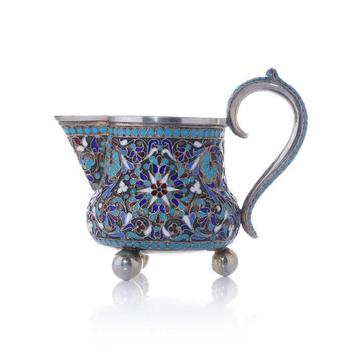 Antique Russian Cloisonné Enamel and Silver Gilt Milk Jug. -