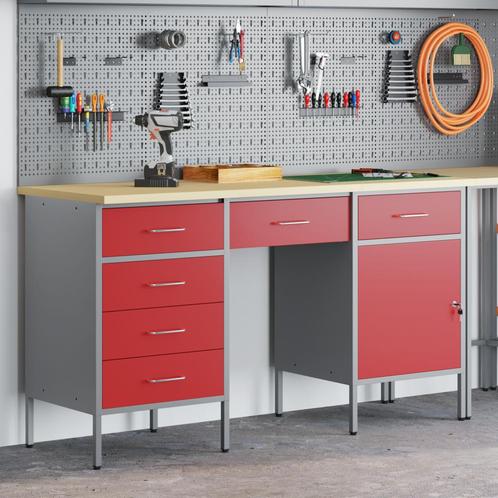 vidaXL 3-delige Werkcabinet en Tafel Set Rood, Doe-het-zelf en Bouw, Werkbanken, Nieuw, Verzenden