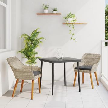 vidaXL Eetkamerset 3 pcs Licht grijs en zwart 80 cm x 80 cm, Verzenden