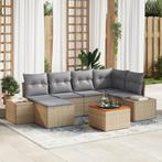 vidaXL 7-delige tuinset met kussens Beige Poly Rattan Acacia, Verzenden, Nieuw