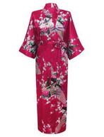 KIMU® Kimono Bordeauxrood Maxi XL-XXL Yukata Satijn Lang Lan, Kleding | Dames, Nieuw, Ophalen of Verzenden