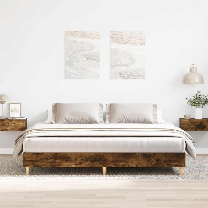 vidaXL Bedframe zonder matras hout gerookt eikenkleurig, Huis en Inrichting, Slaapkamer | Bedden, Nieuw, Verzenden