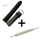 Fako - Horlogebandje - Echt Leer - 20mm - Zwart - Met, Verzenden