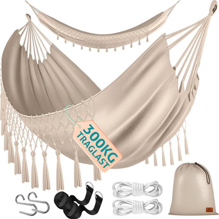 Kesser® Hangmat - Belastbaar tot 300kg - 320x150cm - Beige, Huis en Inrichting, Woonaccessoires | Overige, Verzenden