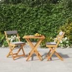 vidaXL 3-delige Bistroset inklapbaar met kussens massief, Tuin en Terras, Tuinsets en Loungesets, Verzenden, Nieuw