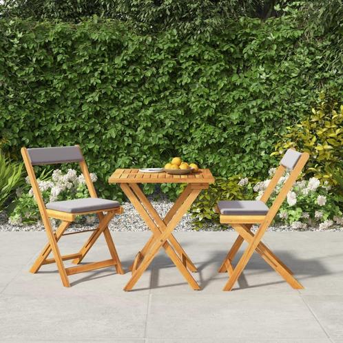 vidaXL 3-delige Bistroset inklapbaar met kussens massief, Tuin en Terras, Tuinsets en Loungesets, Nieuw, Verzenden